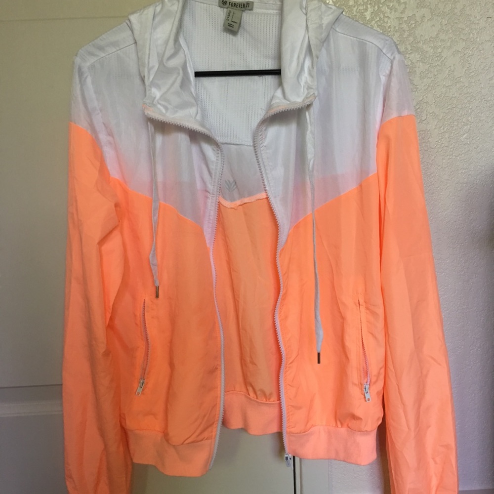 Bright pink and white wind breaker
